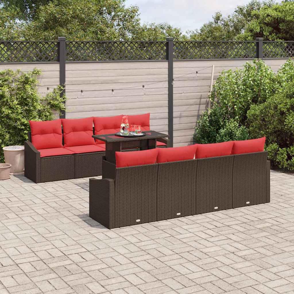 vidaXL Havesofa Sæt 7 stk. Brun og Rød polyrattan
