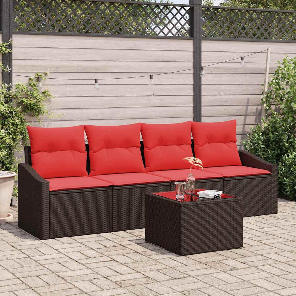 vidaXL Sofa Sæt 5 stk. 3-Antal sæder Brun og Rød polyrattan