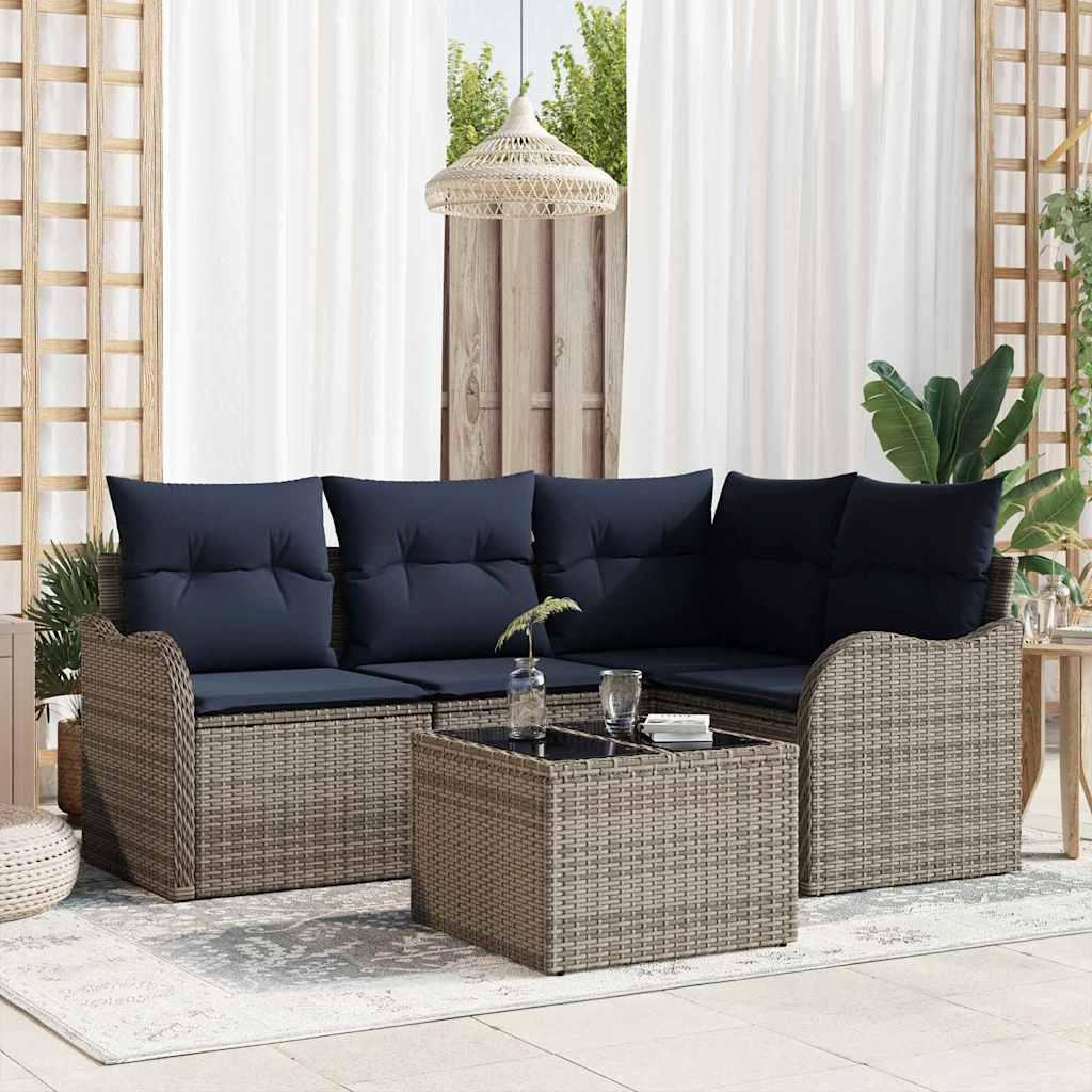 Havesofa sæt i grå polyrattan med bord og hynder