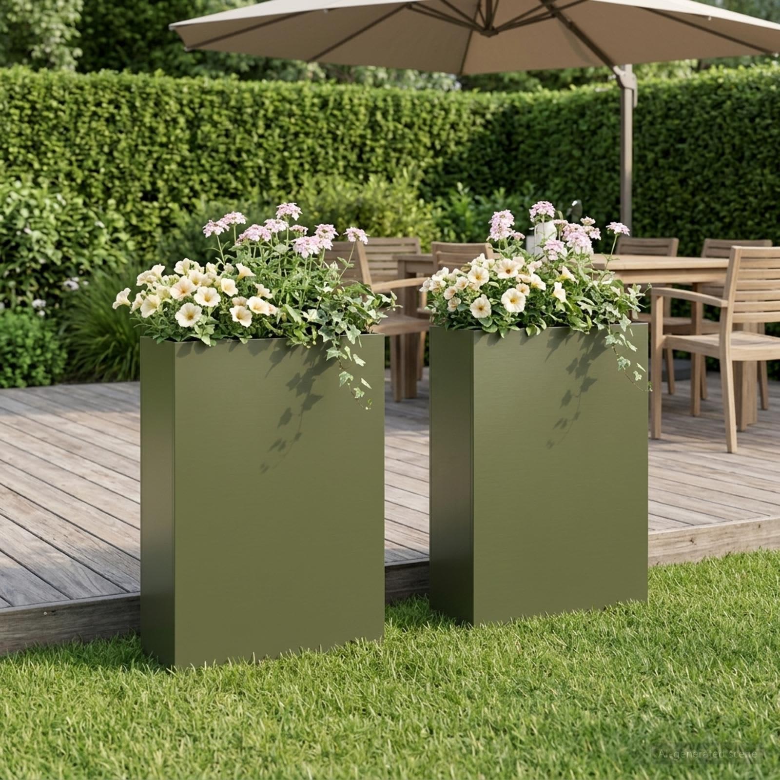 Have blomsterkrukke 2 stk. olivengrøn 40 x 20 x 75 cm