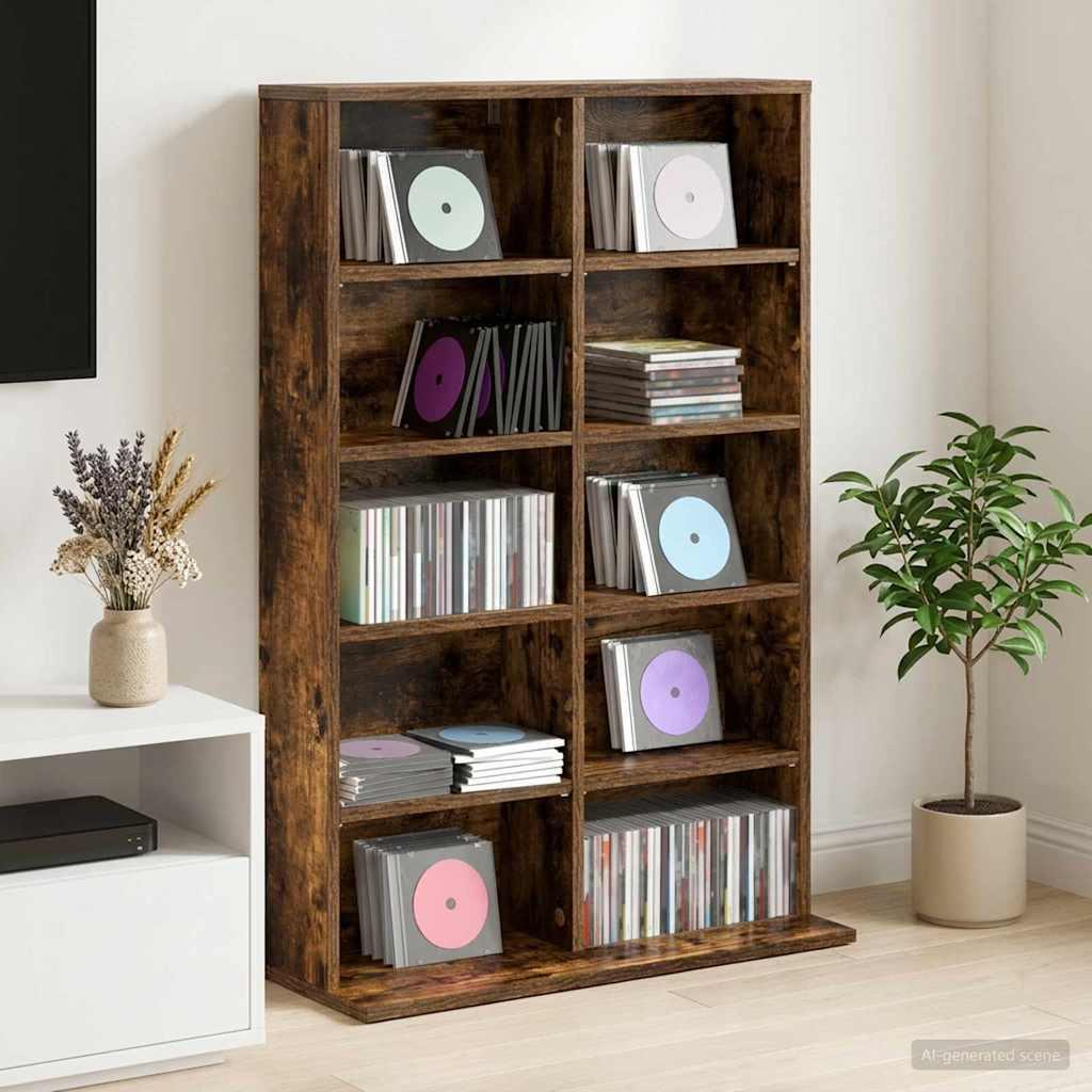 CD skab i røget eg 65 x 23,5 x 97,5 cm - CD-reol i konstrueret træ