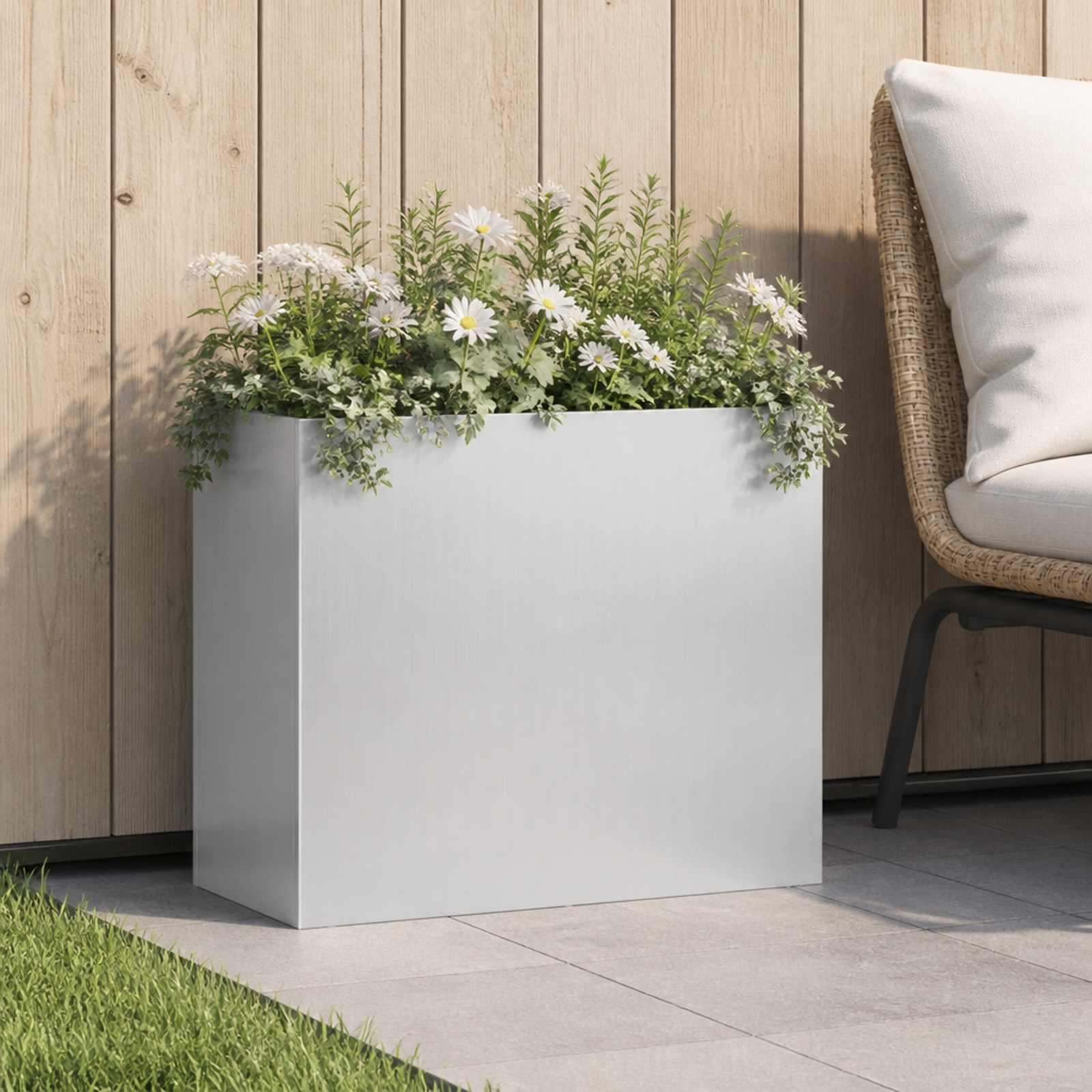 Blomsterkrukke til have i galvaniseret stål 50 x 20 x 40 cm sølv
