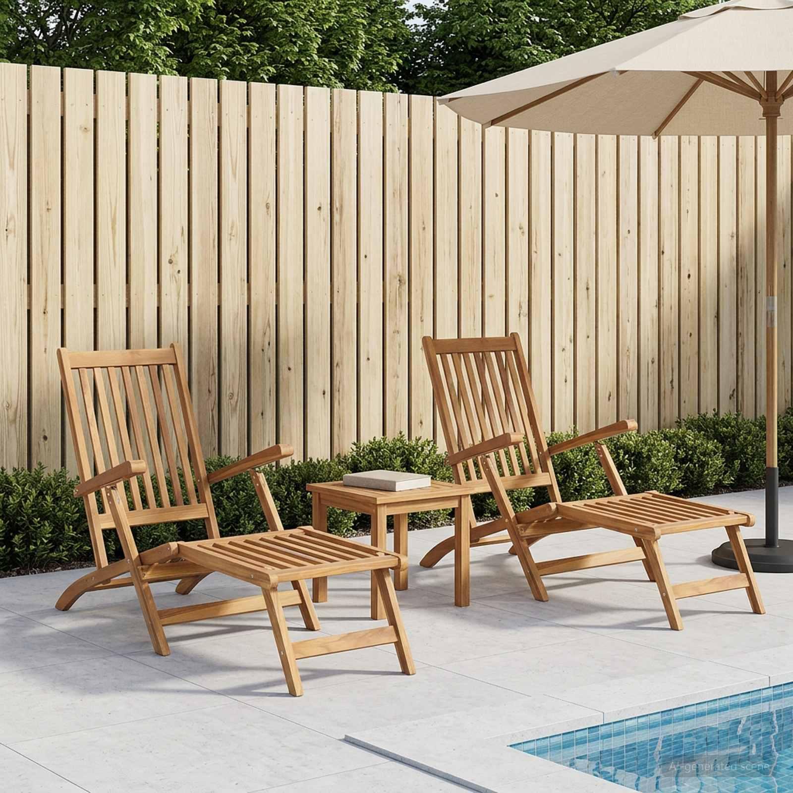 vidaXL Foldbar Dæk Stol 2 pcs Naturfarvet Massiv Teaktræ