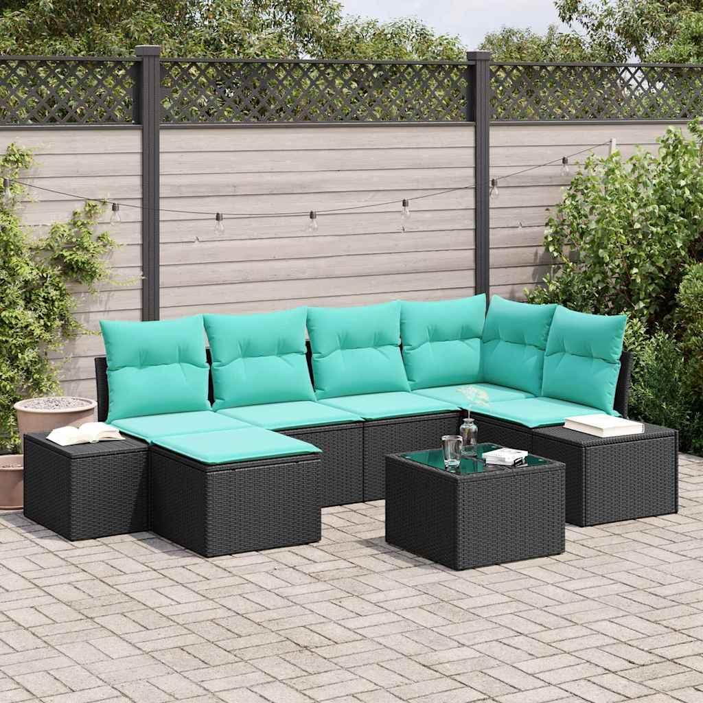 Havesofa sæt 7 dele med bord i sort polyrattan