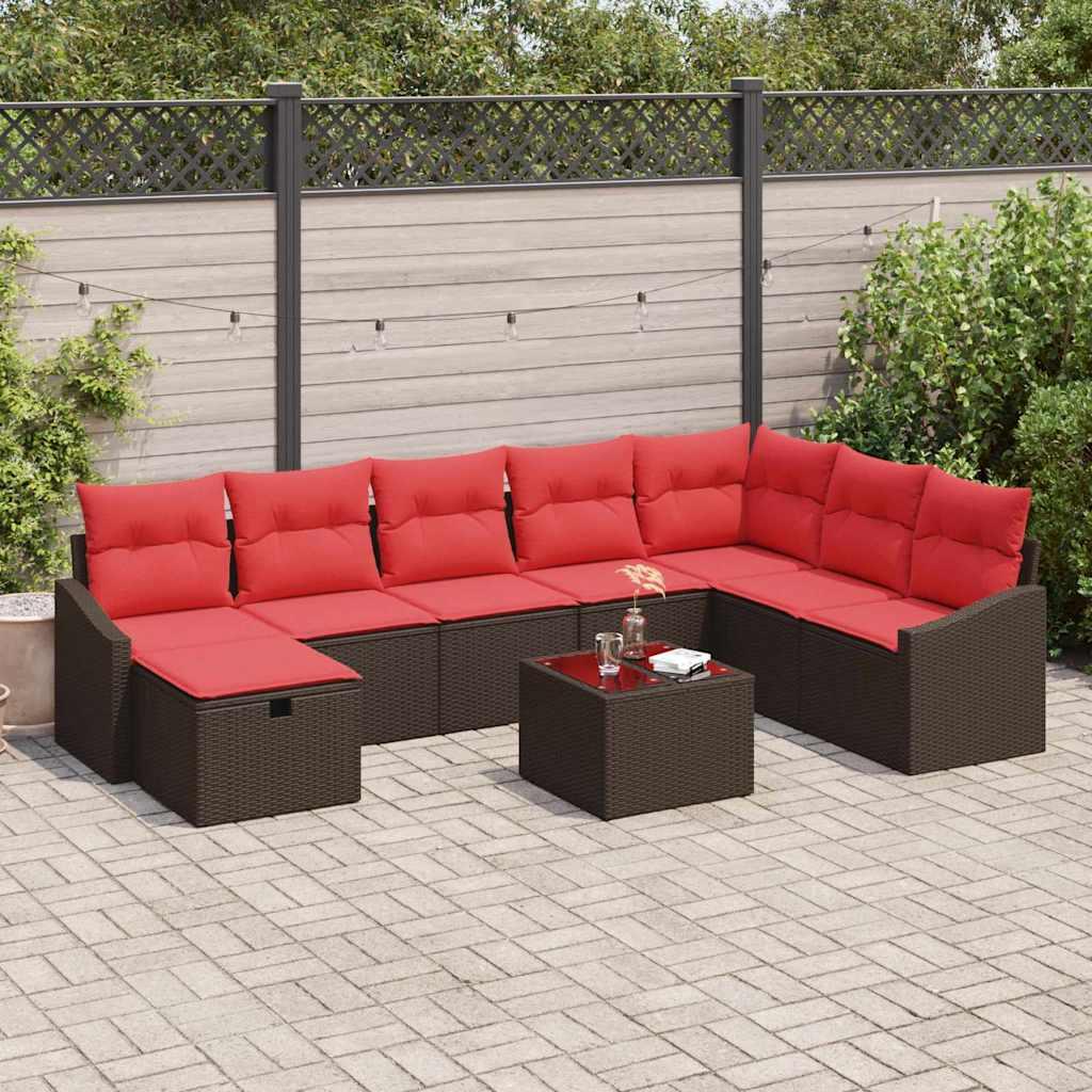 Havesofa sæt 9 dele i polyrattan med bord og opbevaring