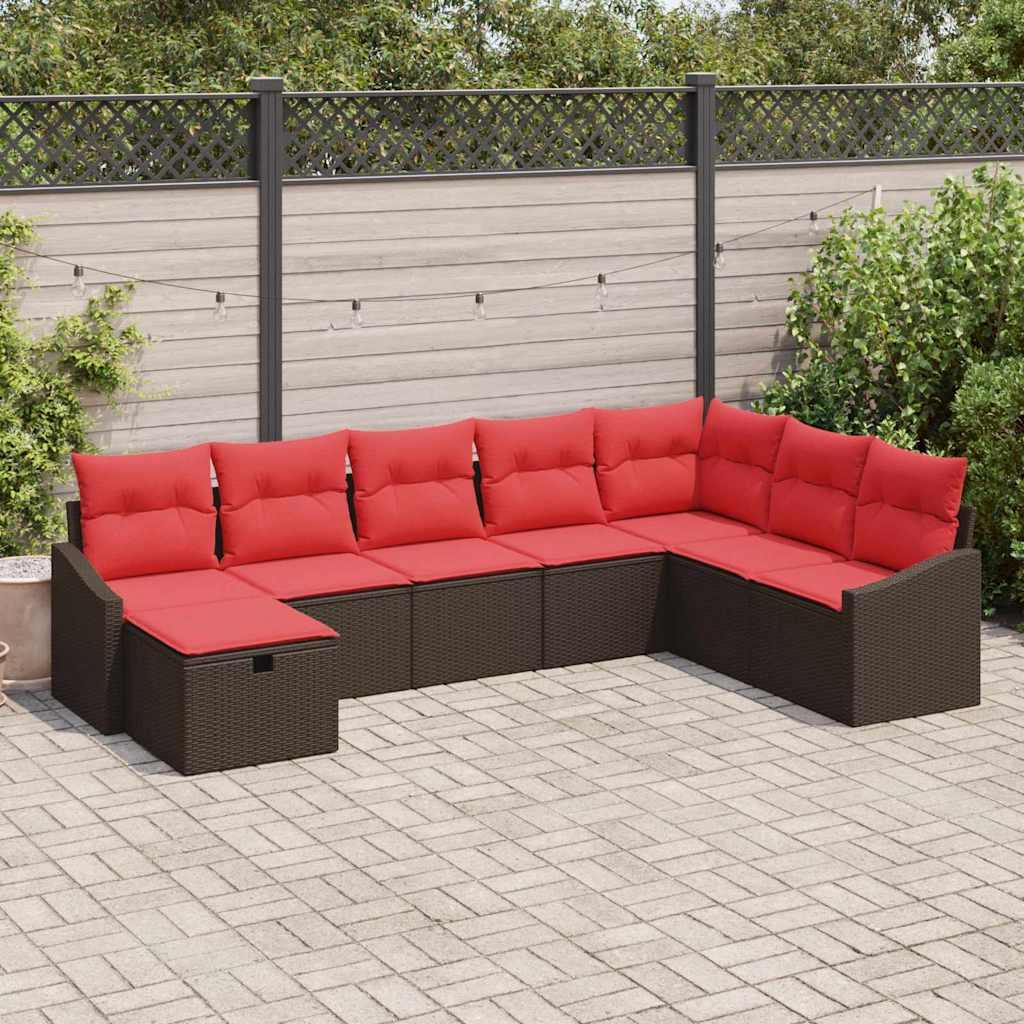 Havesofa sæt i polyrattan 8 dele modulært - brun/rød