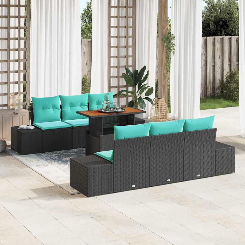 Havesofa sæt 7 stk. i sort poly rattan med opbevaring