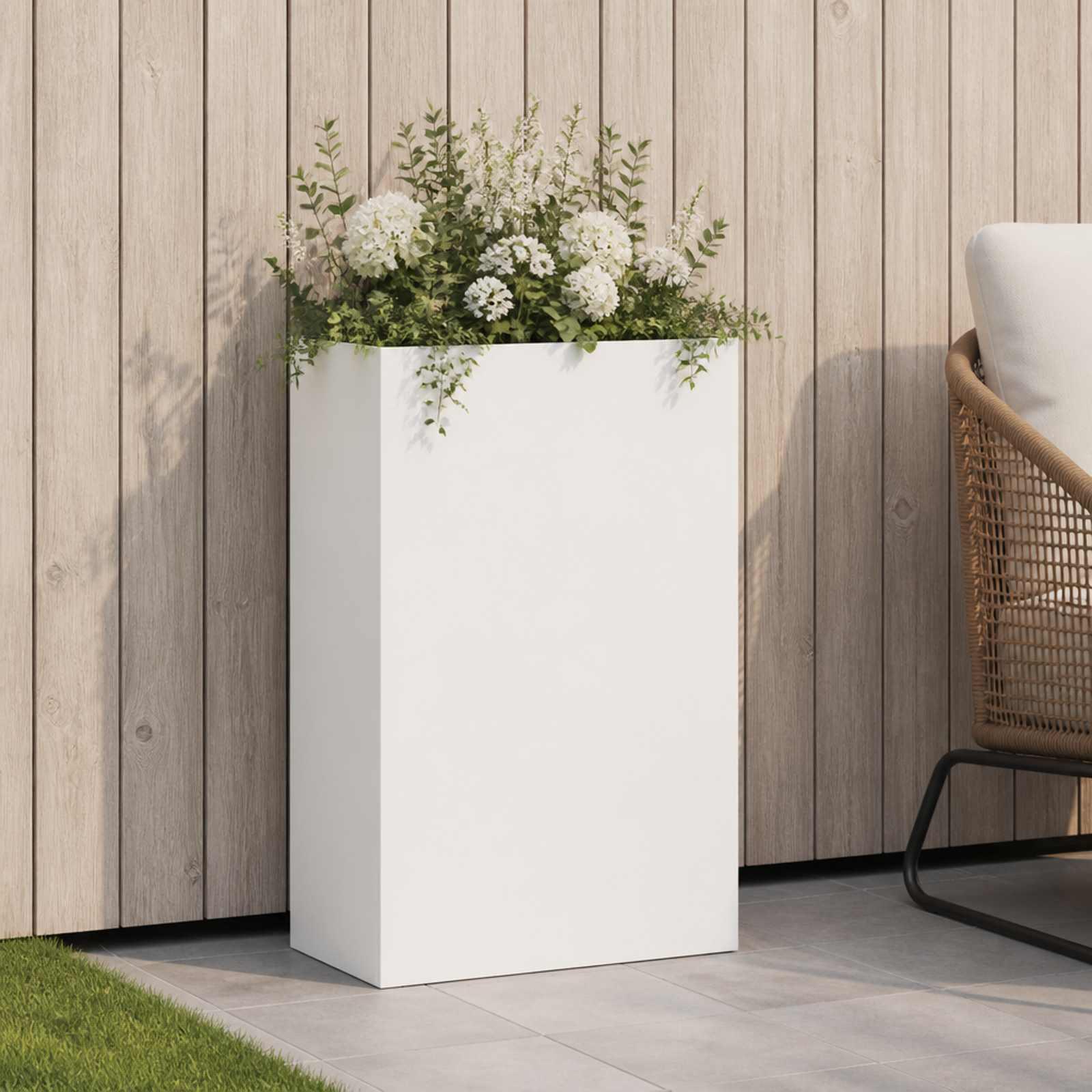 Blomsterkrukke til have hvid 50 x 20 x 75 cm i koldvalset stål