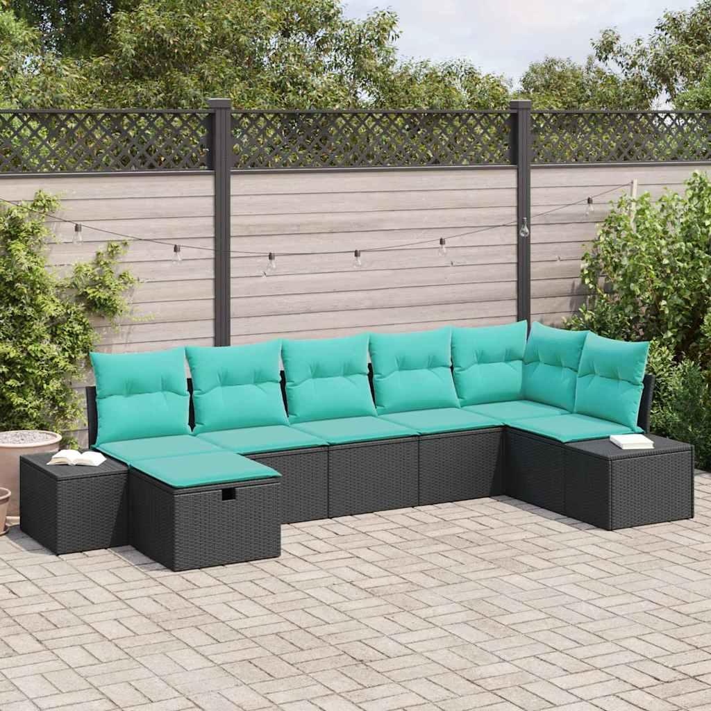 Modulært havesofasæt i polyrattan med puder - sort