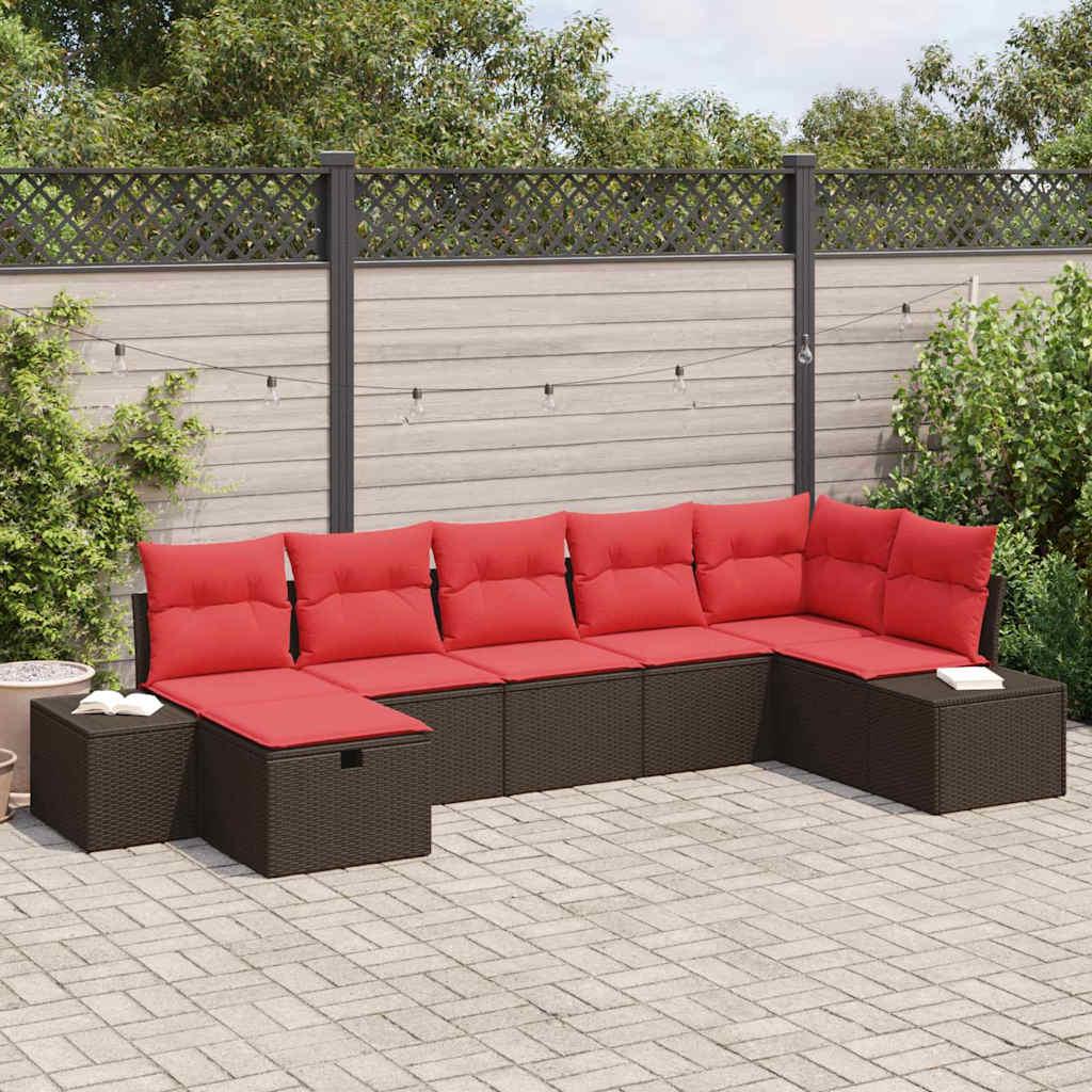 Modulært sofasæt i polyrattan 4 pers. med røde puder