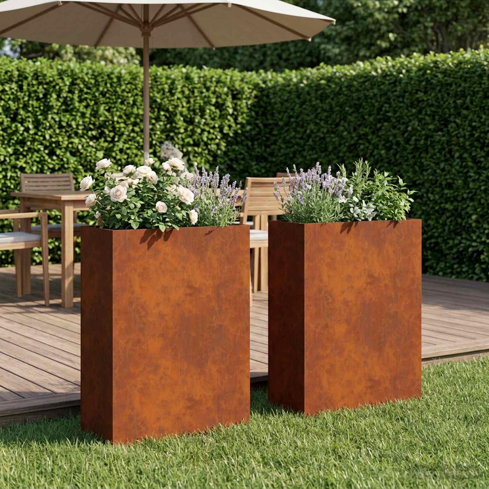 Blomsterkrukke 2 stk. i rustent cortenstål 50 x 20 x 75 cm