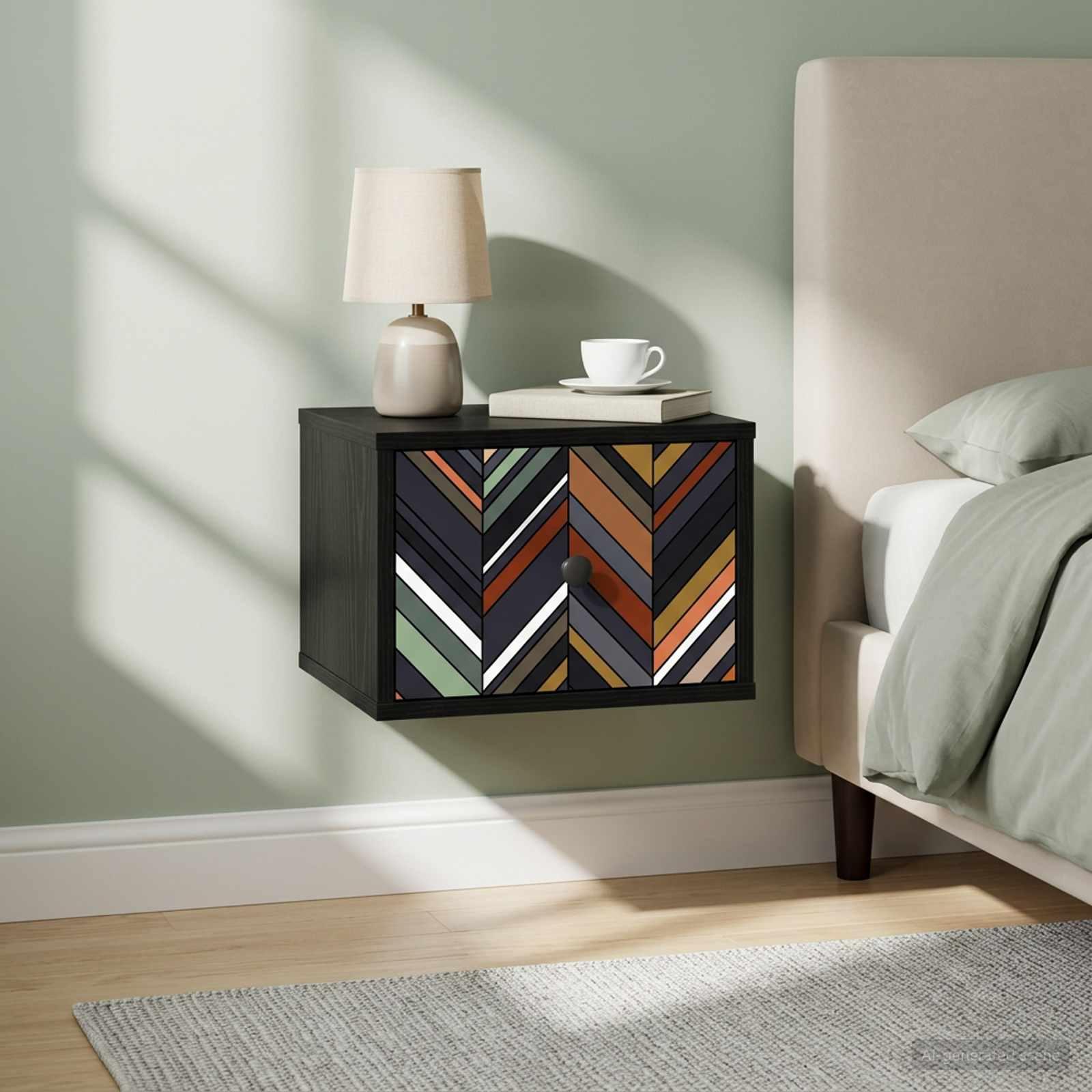 vidaXL Vægmonteret natbord OMMEN Sort eg 36 x 33 x 25 cm