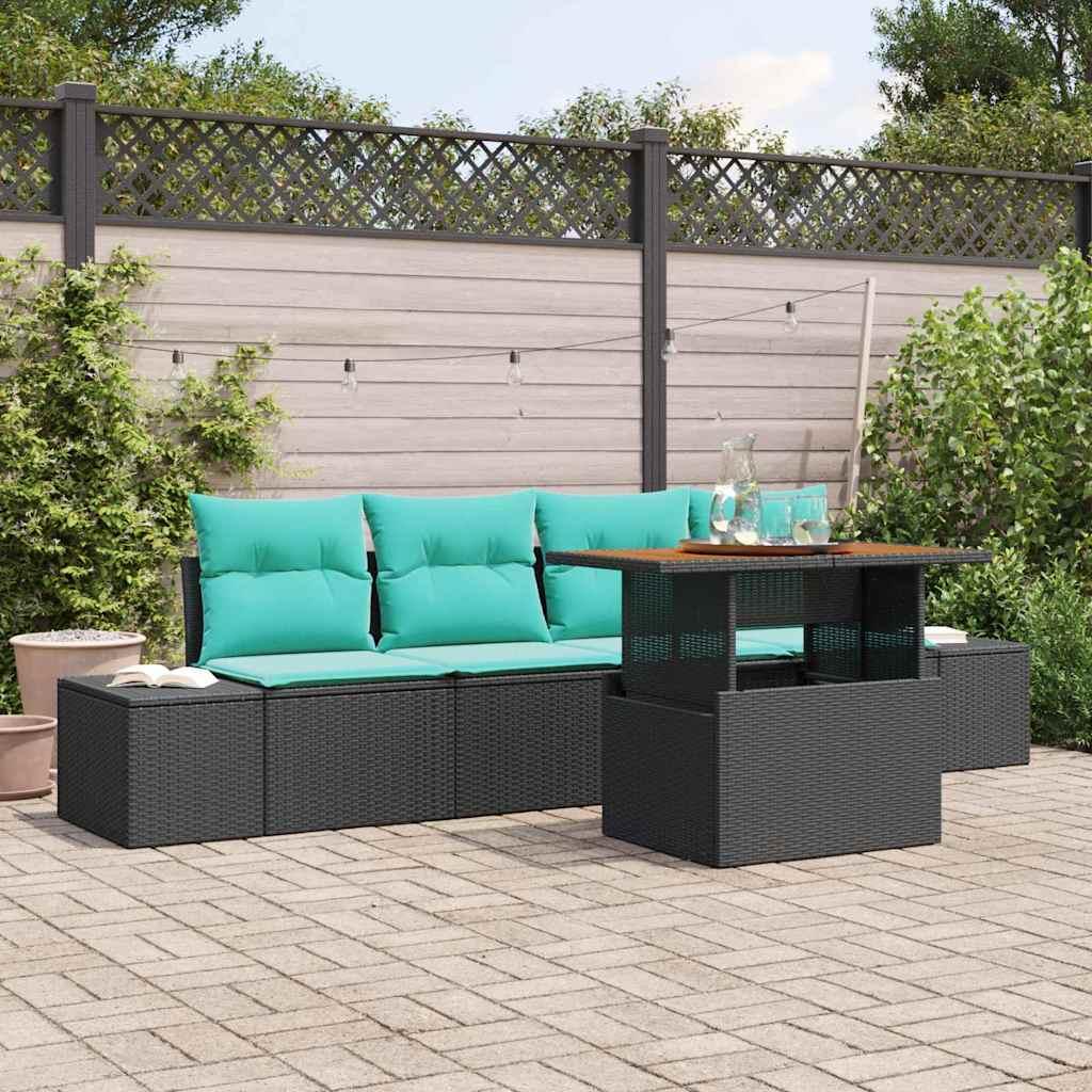 Havesofa sæt 5 stk. i sort poly rattan med opbevaring