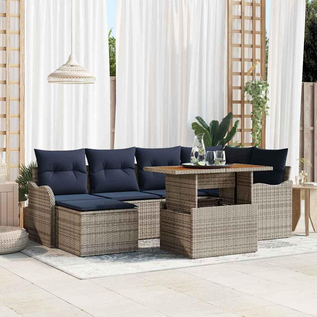 Havesofa sæt 7 stk. i polyrattan med opbevaring grå og marineblå