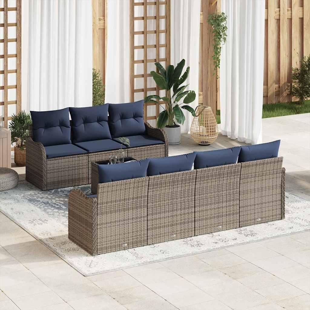 Modulært sofa sæt 8 dele til have 7 personer i grå polyrattan