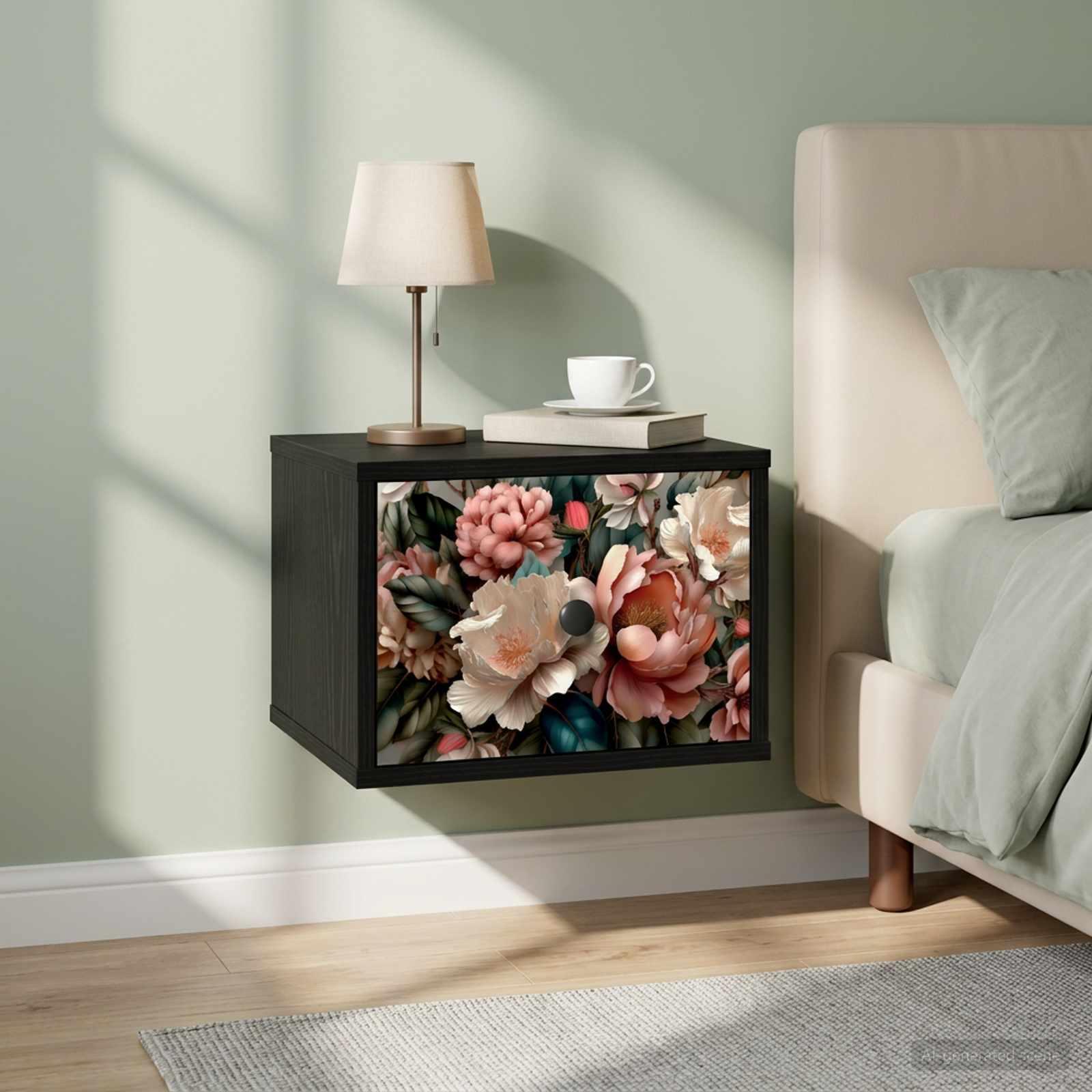 vidaXL Vægmonteret natbord BORNE Sort eg 36 x 33 x 25 cm