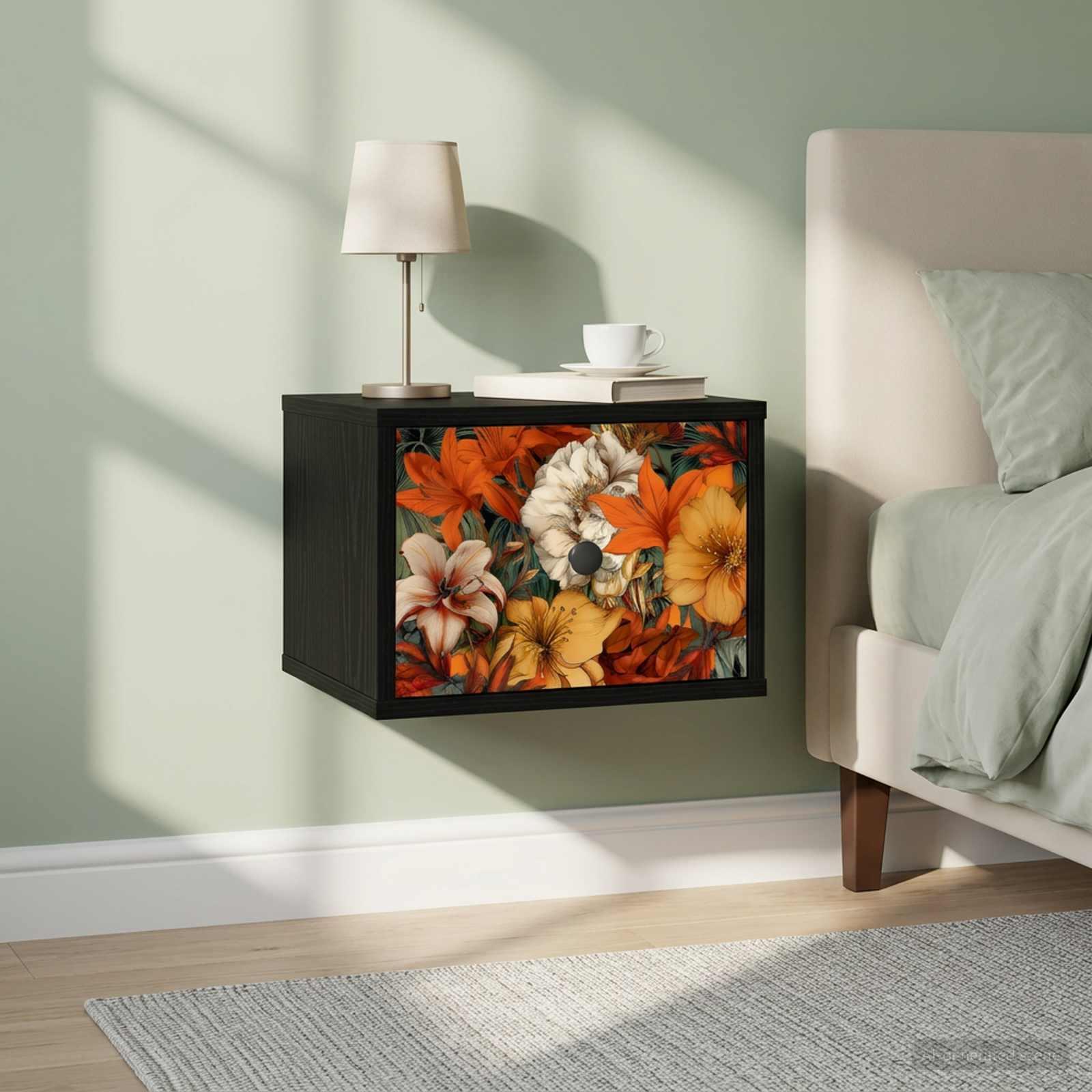 Vægmonteret natbord GENNEP sort eg 36 x 33 x 25 cm