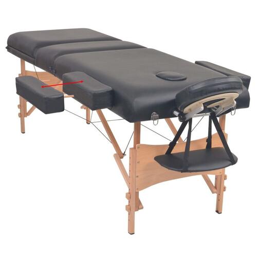 Foldbart massagebord med skammel 3 zoner 10 cm tyk sort