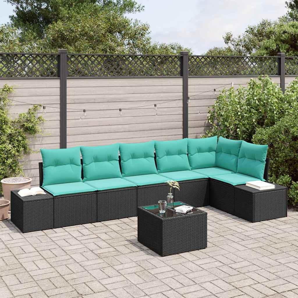 Havesofa sæt 7 stk. i sort polyrattan til terrasse