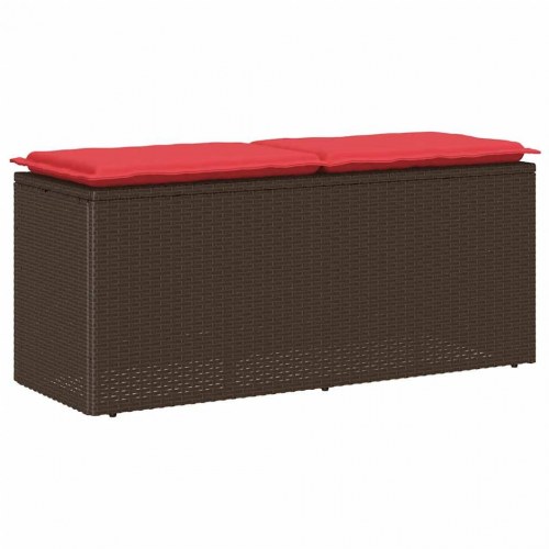 Havebænk med hynde 110 x 40 x 44 cm polyrattan - brun/rød