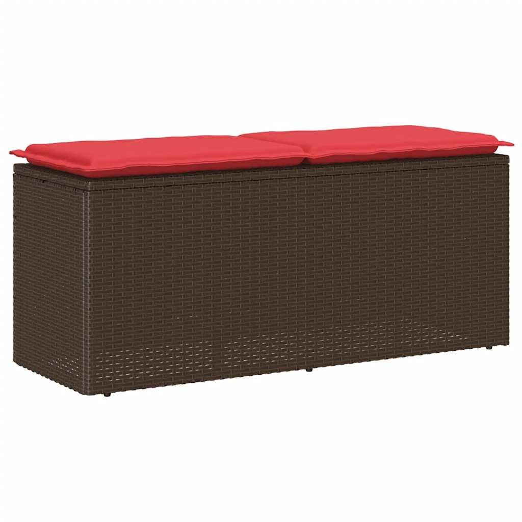 Havebænk med hynde 110 x 40 x 44 cm polyrattan brun og rød