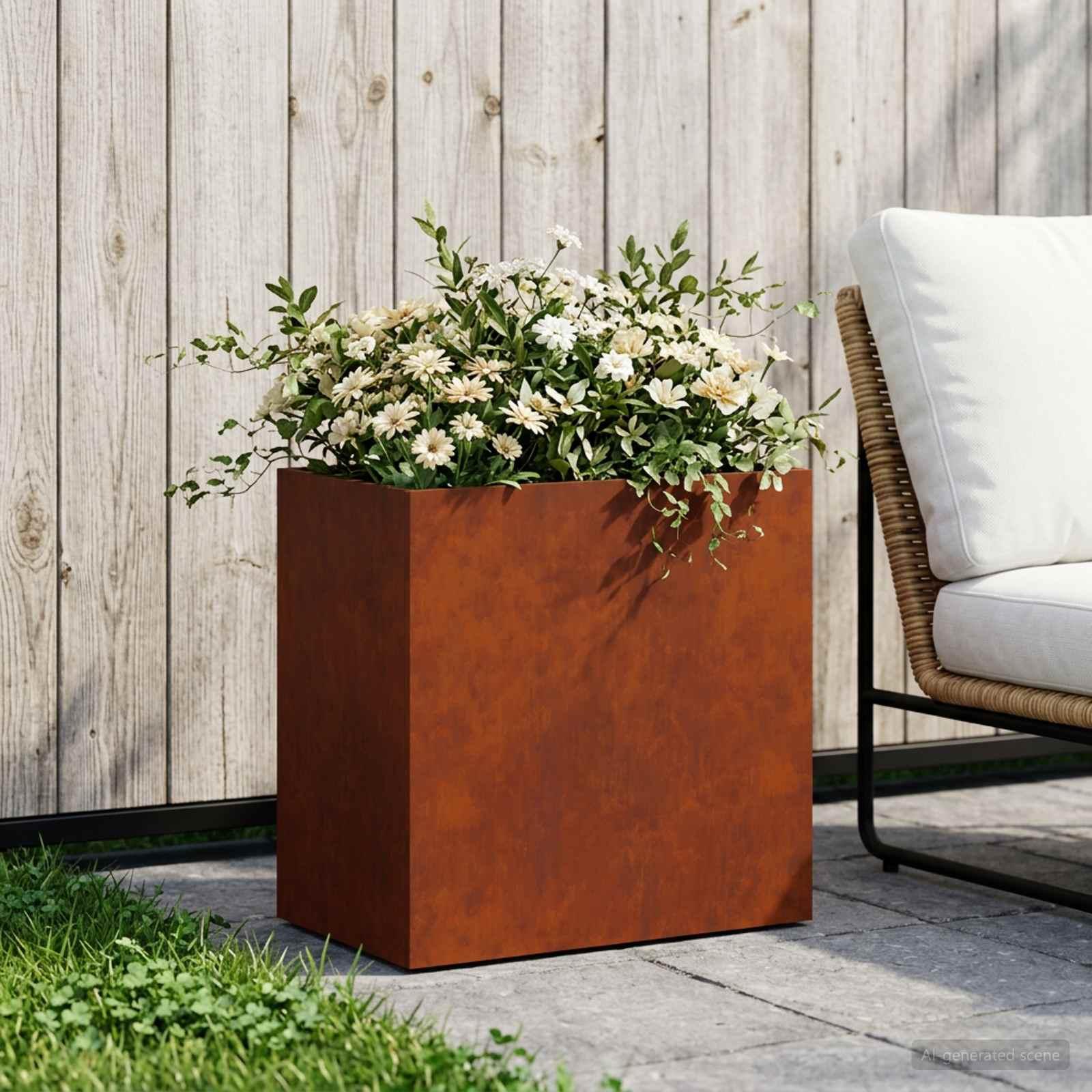 Blomsterkrukke i cortenstål 50 x 30 x 50 cm - rusten plantekasse til have