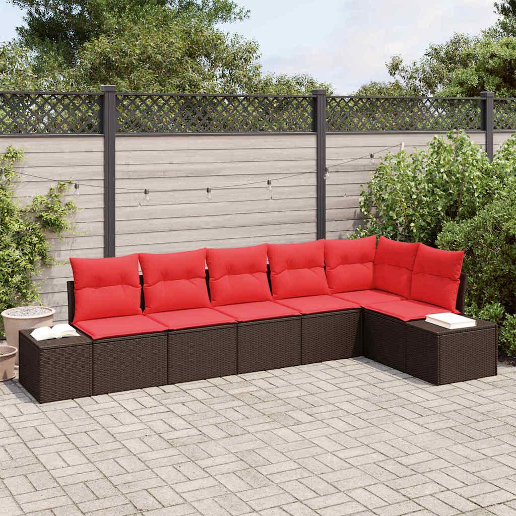 Havesofa sæt 6 stk. i polyrattan brun/rød - modulært loungesæt