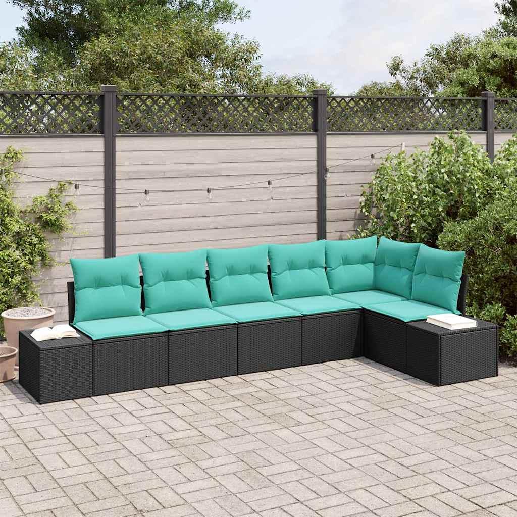 Havesofa sæt 6 stk. i sort polyrattan modulært havemøbelsæt