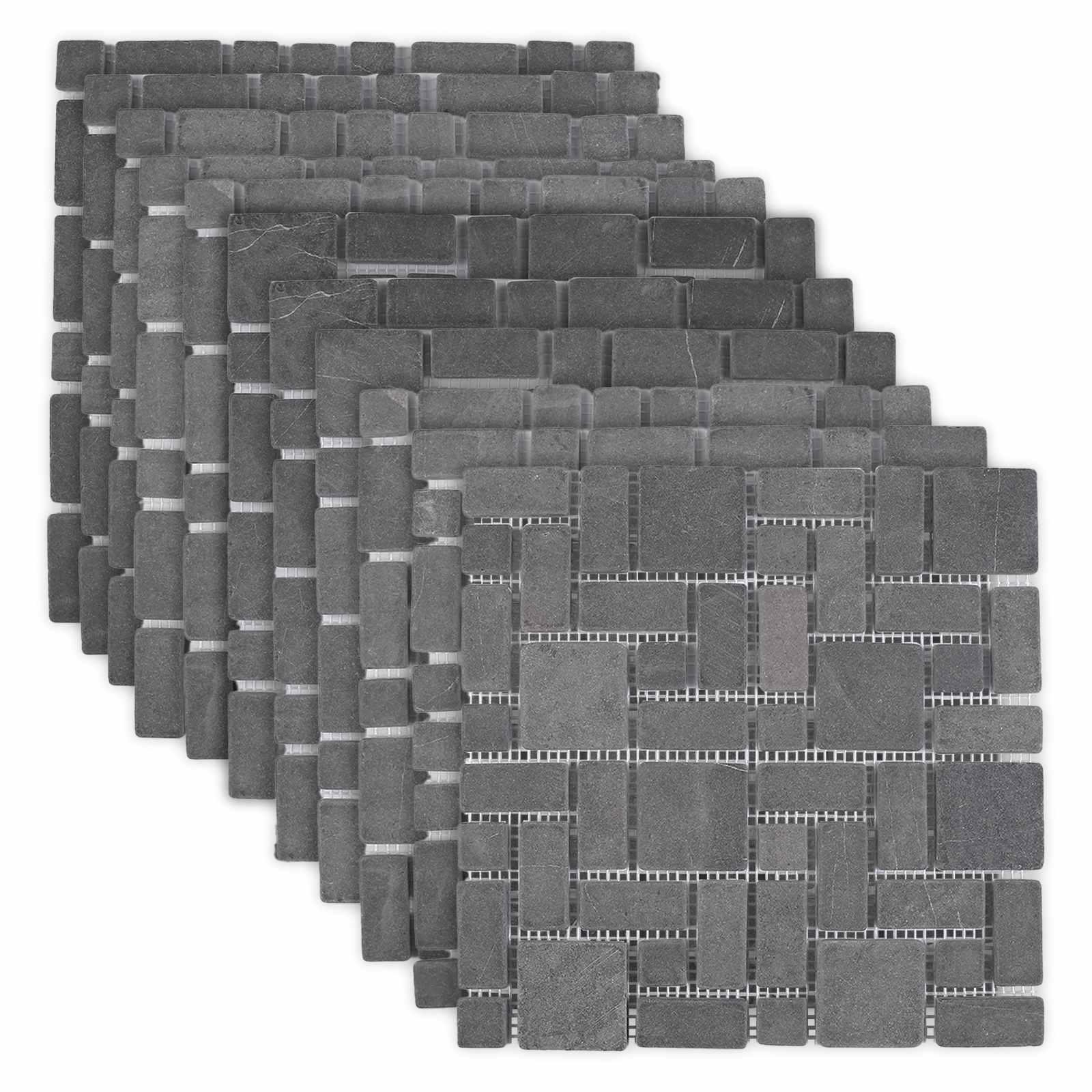Mosaik fliser i grå marmor 30 x 30 cm til gulv og væg