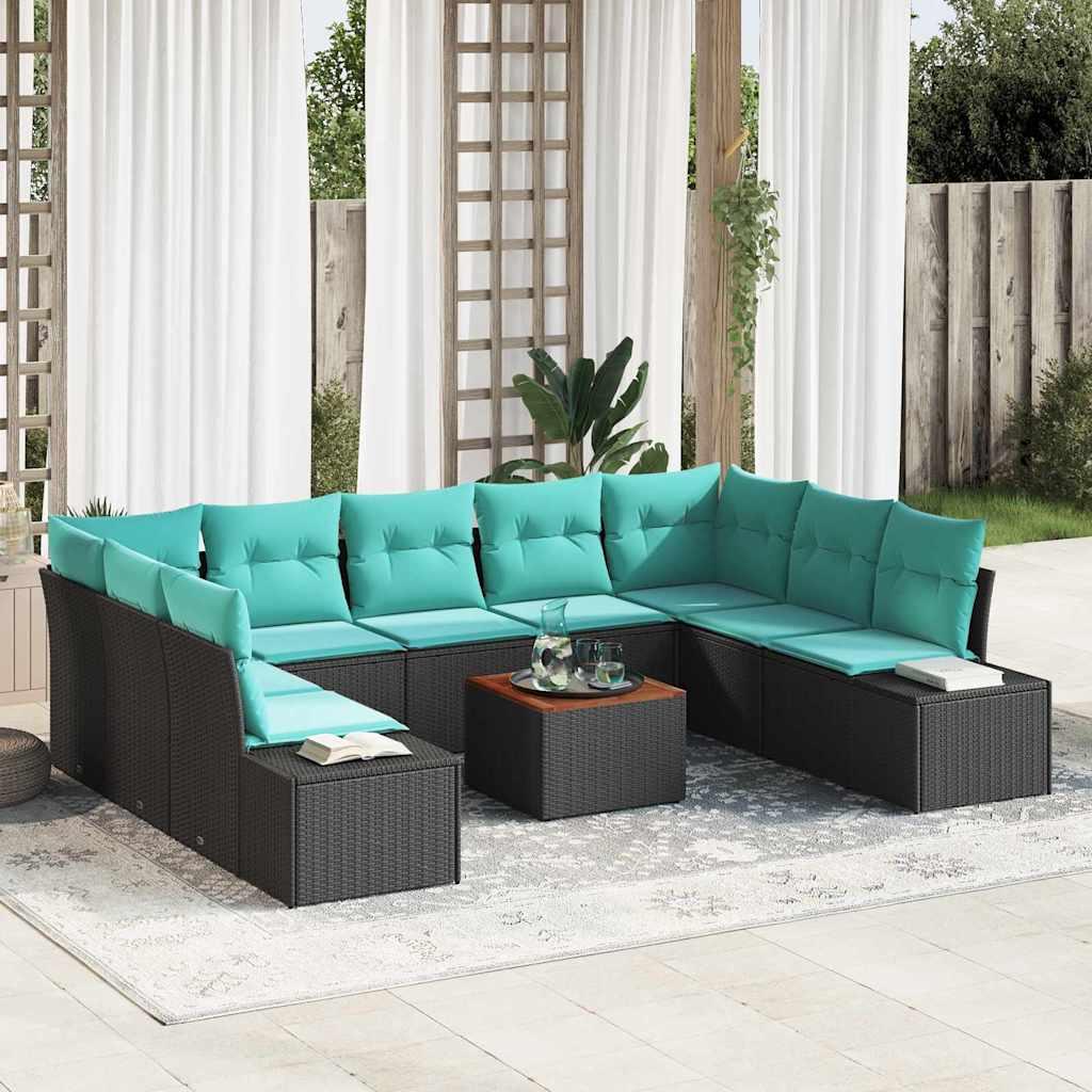 Havesofa sæt 10 dele i sort polyrattan med bord