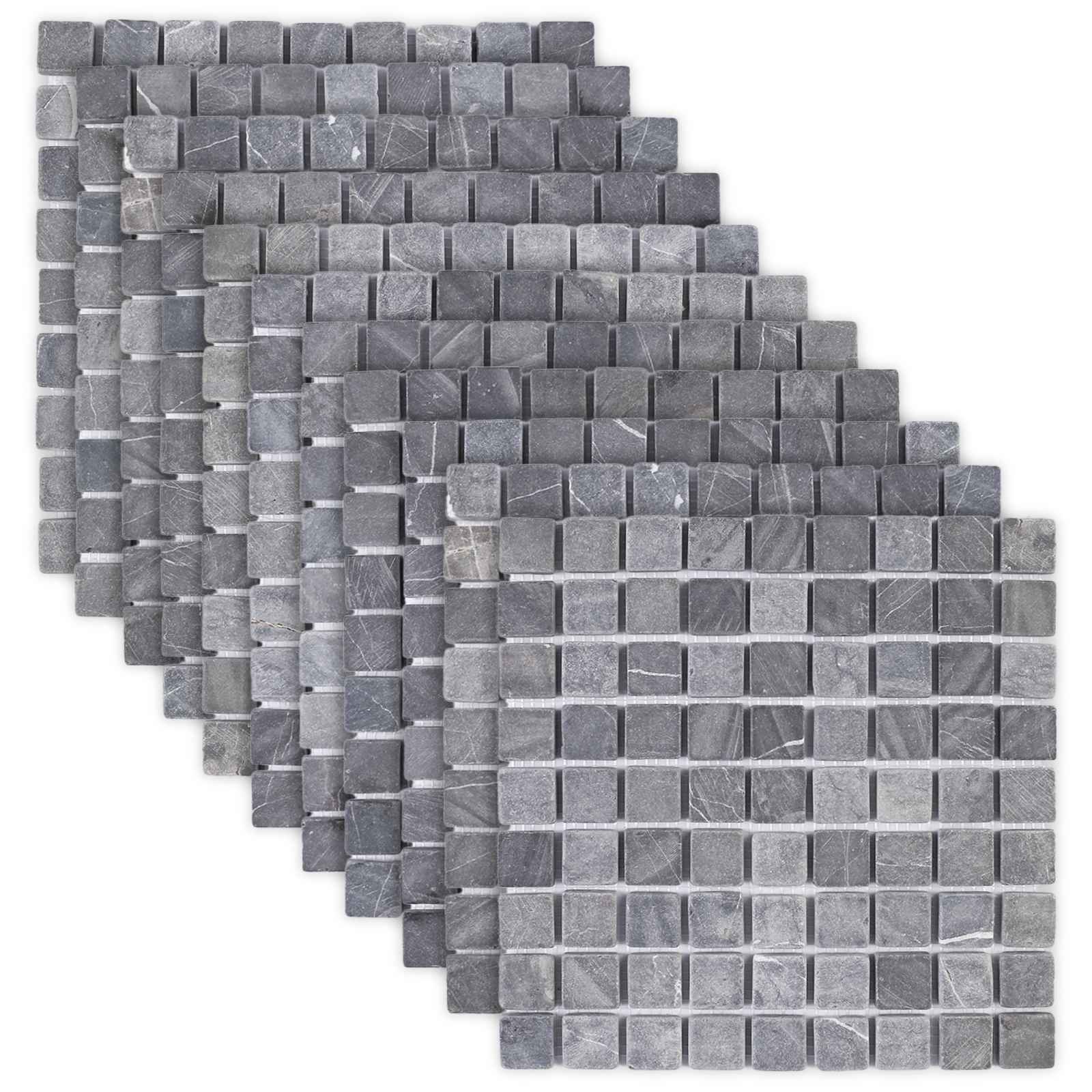 Mosaik fliser i grå marmor 30 x 30 cm til væg og gulv