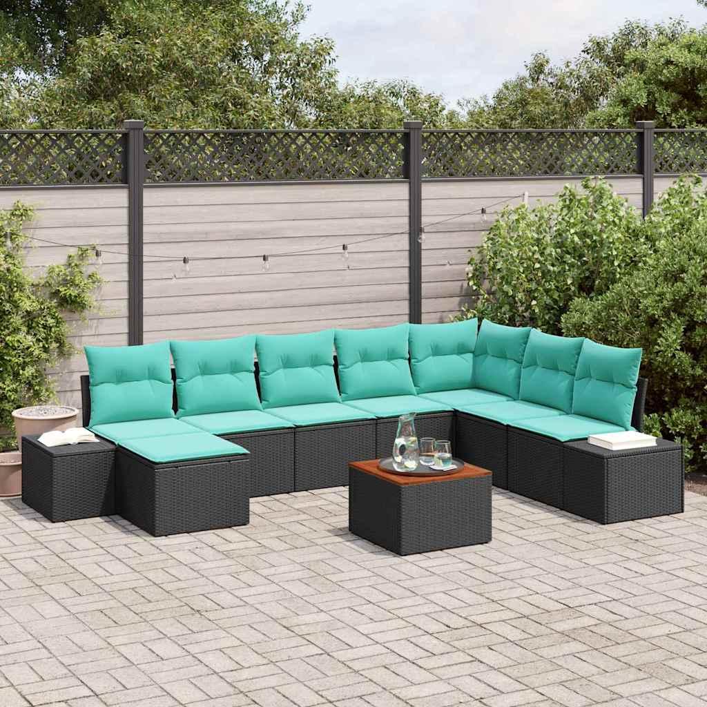 Havesofa sæt 9 stk. i sort polyrattan modulsofa