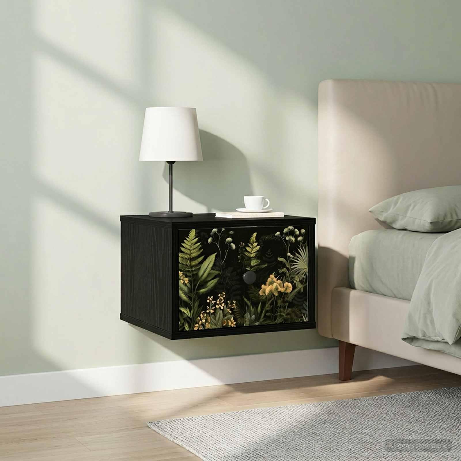 vidaXL Vægmonteret natbord RHENEN 2 stk. Sort eg 36 x 33 x 25 cm