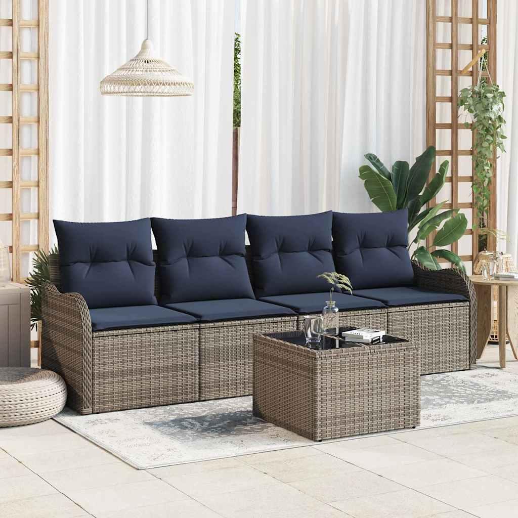 Havesofa sæt 5 stk. i grå polyrattan med bord