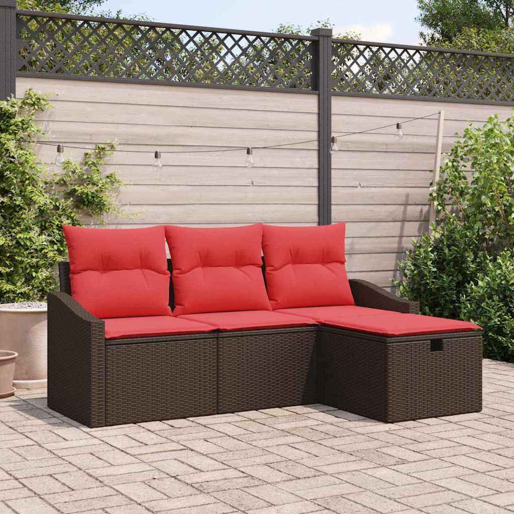 Havesofa sæt 4 dele i brun polyrattan - modulært loungesæt til terrasse