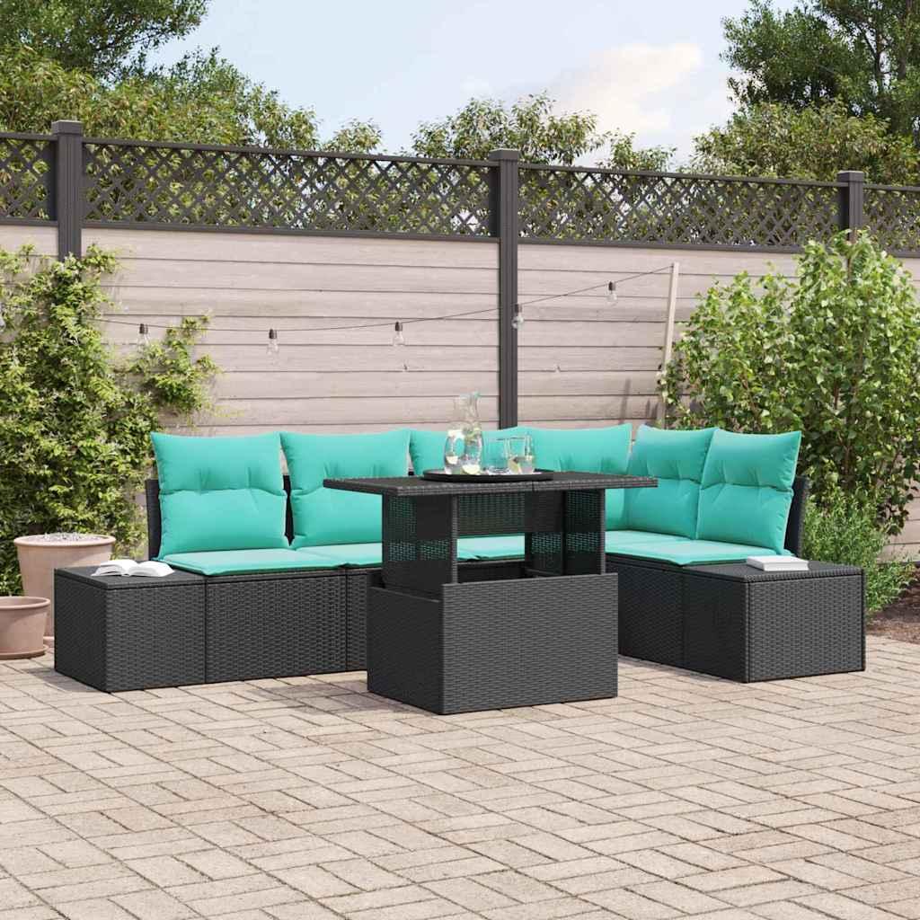 Havesofa sæt 6 stk. i sort polyrattan med højdejusterbart bord