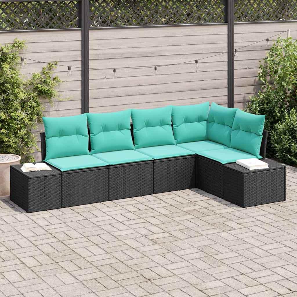 Havesofa sæt 5 stk. i sort polyrattan til terrasse