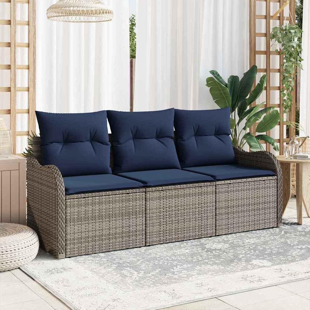 Havesofa sæt 3 stk. i grå polyrattan med opbevaring