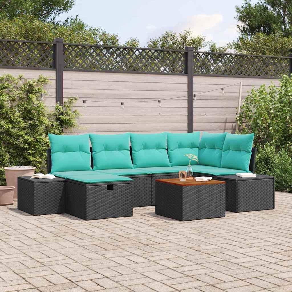 Havesofa sæt 7 stk. i sort polyrattan til terrasse og have