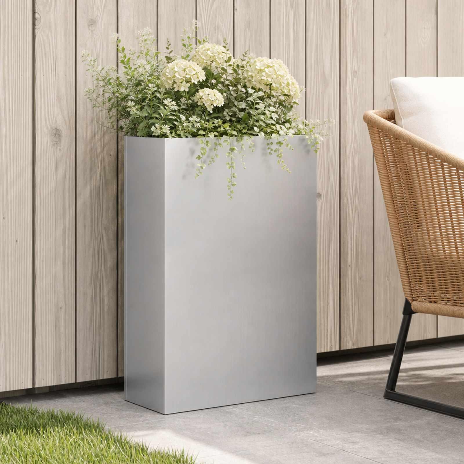 Blomsterkrukke til haven i galvaniseret stål 50 x 20 x 75 cm - sølv