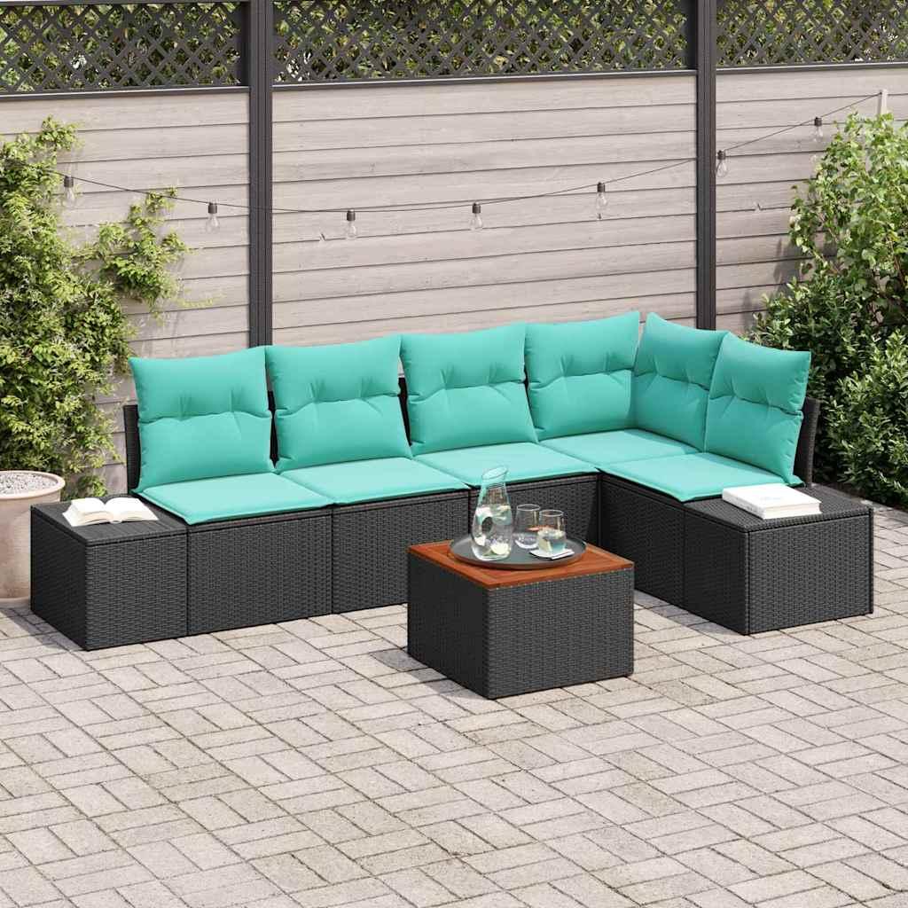 Havesofa sæt 6 stk. i sort polyrattan