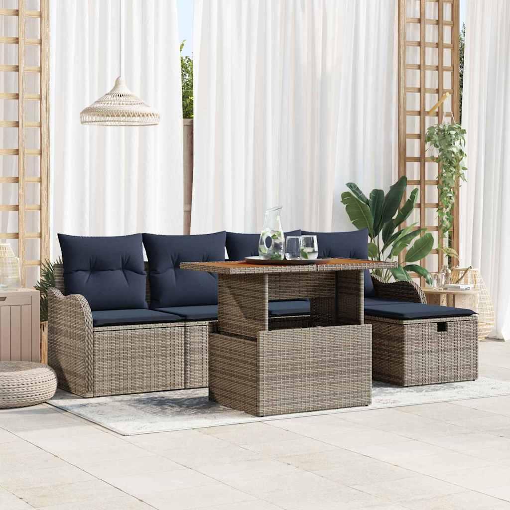 Havesofa sæt 6 stk. i grå polyrattan med højdejusterbart bord