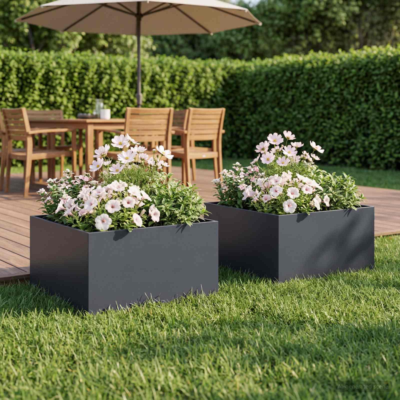 Blomsterkrukke 2 stk. antracit 60 x 60 x 30 cm