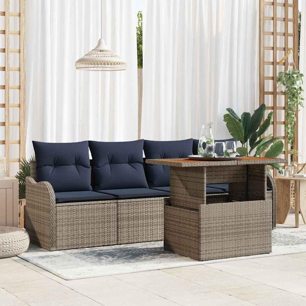 Havesofa sæt 5 stk. i grå og marineblå til terrasse og have