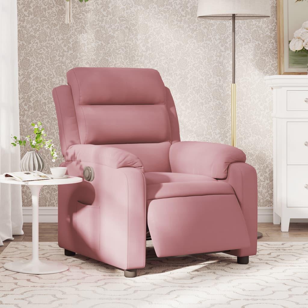 Eldrevet lænestol i velour med reclinerfunktion - lyserød