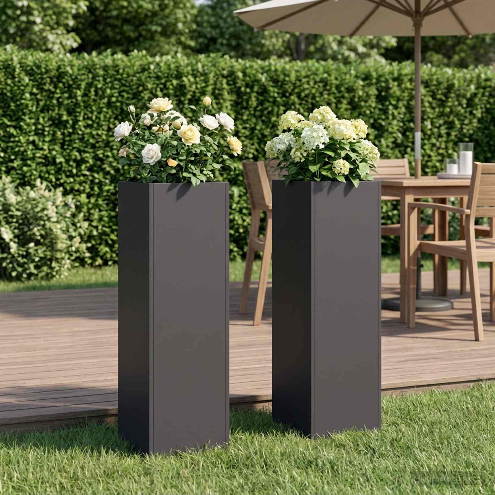vidaXL Have Blomsterkrukke 2 stk. Sort 20 x 20 x 75 cm Koldvalset stål