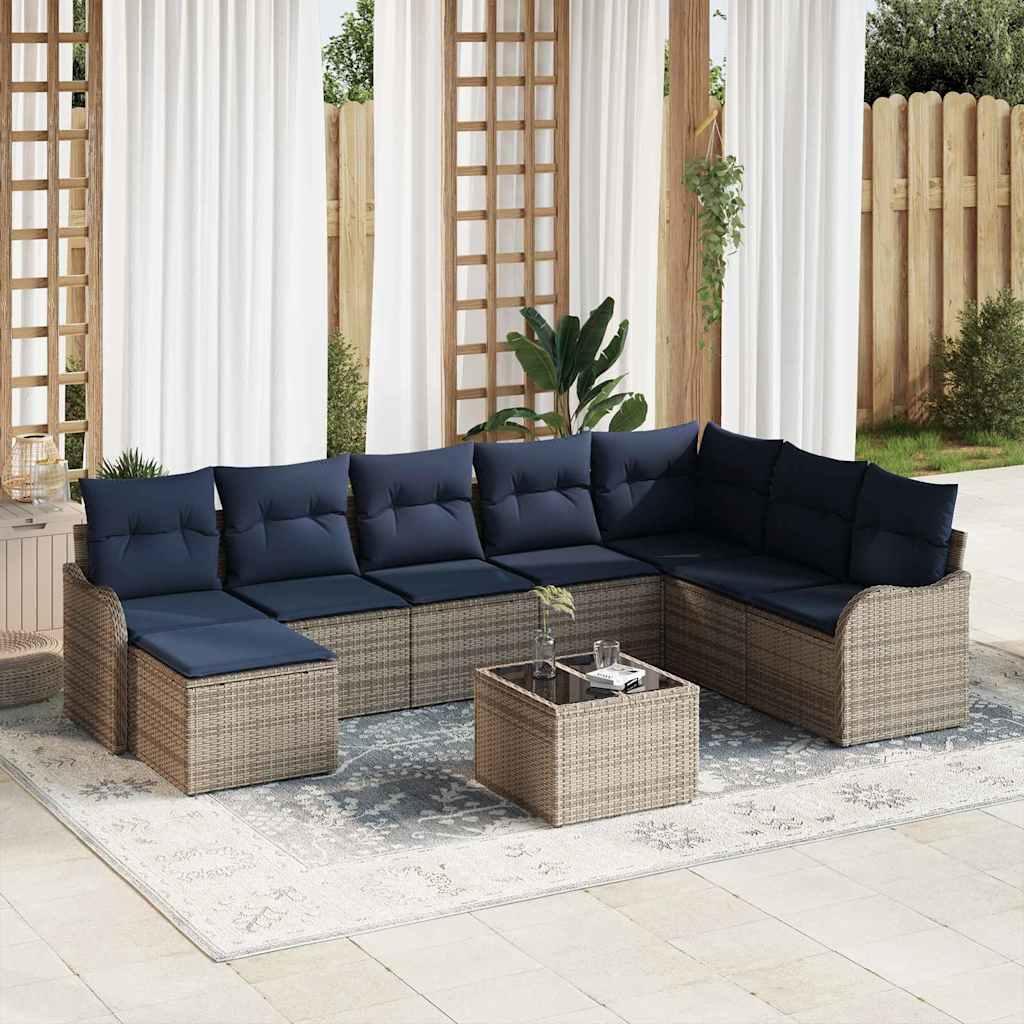 Havesofa sæt i grå polyrattan - modulært havemøbelsæt til 8 personer