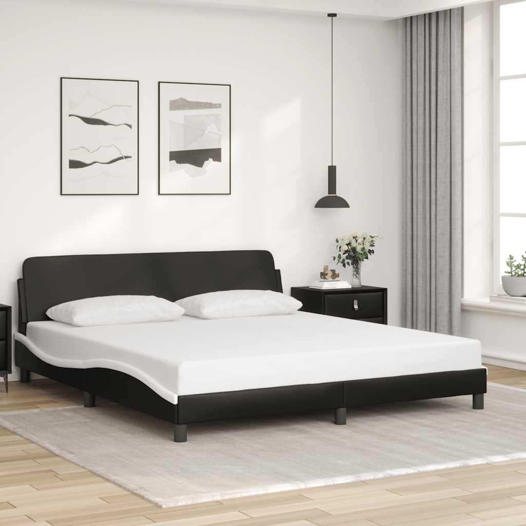 Sengeramme Dover 152 x 203 cm i kunstlæder med sengegavl - sort og hvid