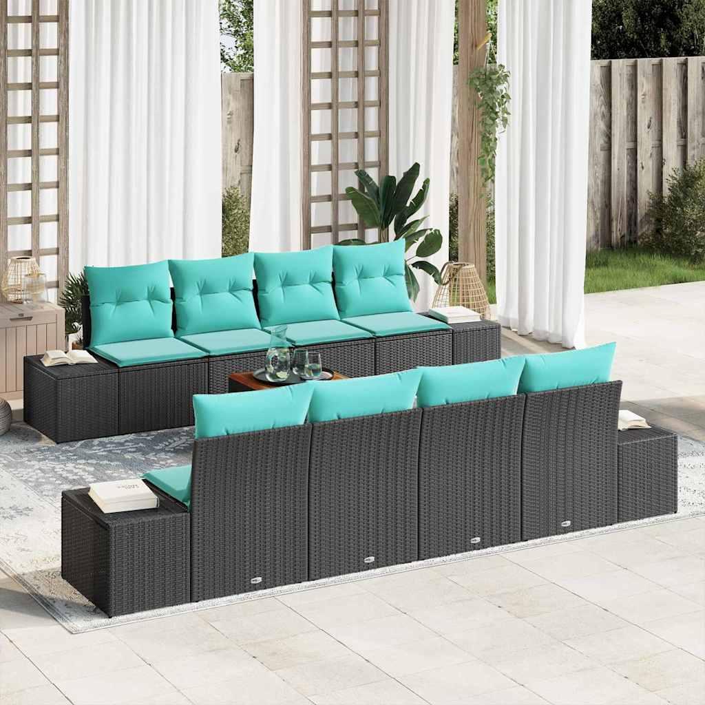 Havesofa sæt 9 stk. i sort polyrattan til terrasse og have