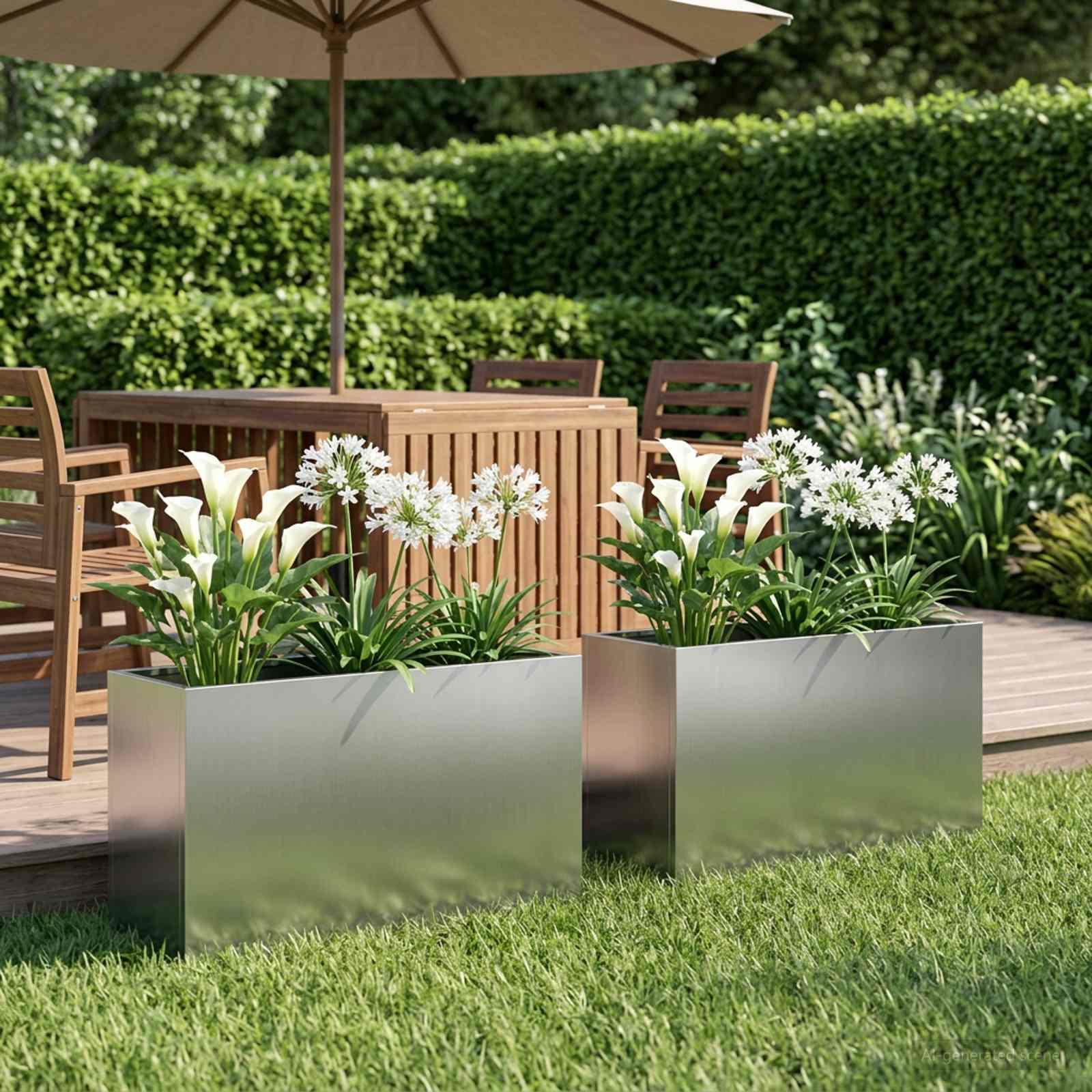 Have blomsterkrukke 2 stk. sølv 80 x 40 x 50 cm rektangulær plantekasse